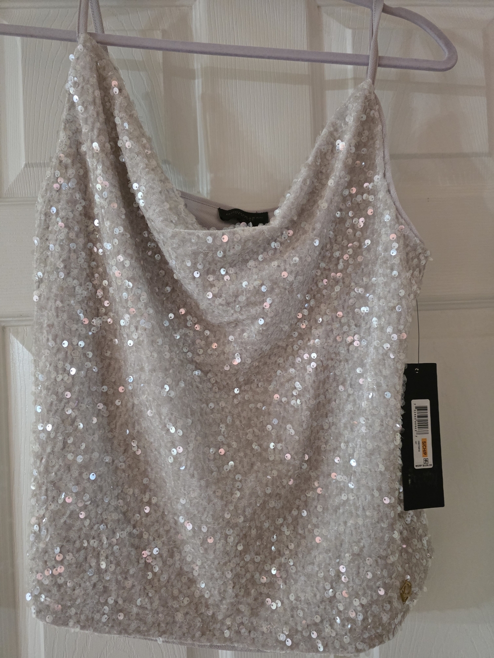 Donna Karan Ivory Sequin Cowl Neck Camisole